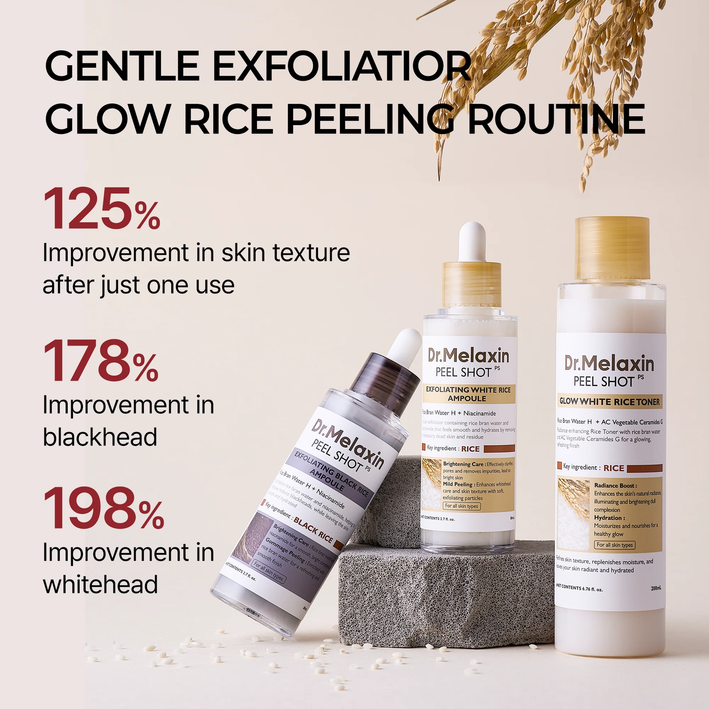 Dr.Melaxin Officiall Peel Shot Glow RiceAmpoule Duo -Serums for BrighteningExfoliating, and Moisturizing - Suitable for All Skin Types