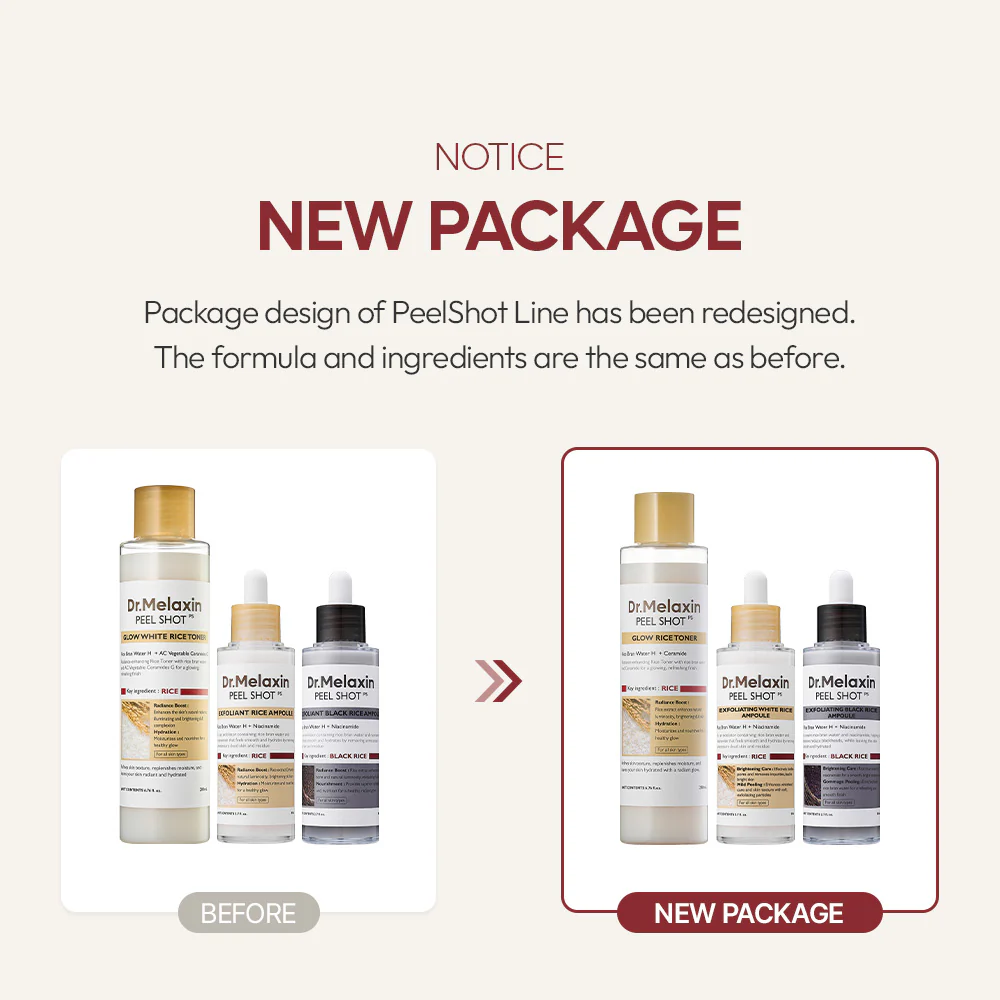 Dr.Melaxin Officiall Peel Shot Glow RiceAmpoule Duo -Serums for BrighteningExfoliating, and Moisturizing - Suitable for All Skin Types