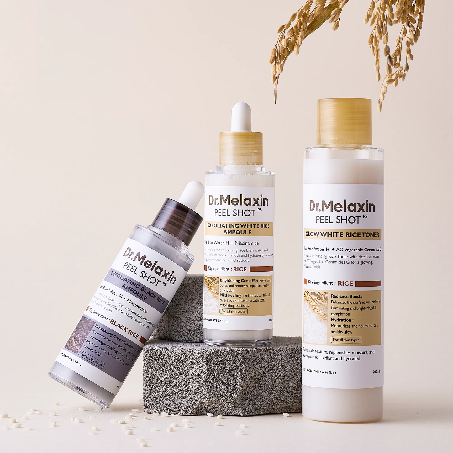 Dr.Melaxin Officiall Peel Shot Glow RiceAmpoule Duo -Serums for BrighteningExfoliating, and Moisturizing - Suitable for All Skin Types