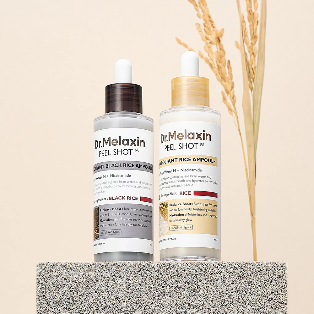 Dr.Melaxin Officiall Peel Shot Glow RiceAmpoule Duo -Serums for BrighteningExfoliating, and Moisturizing - Suitable for All Skin Types