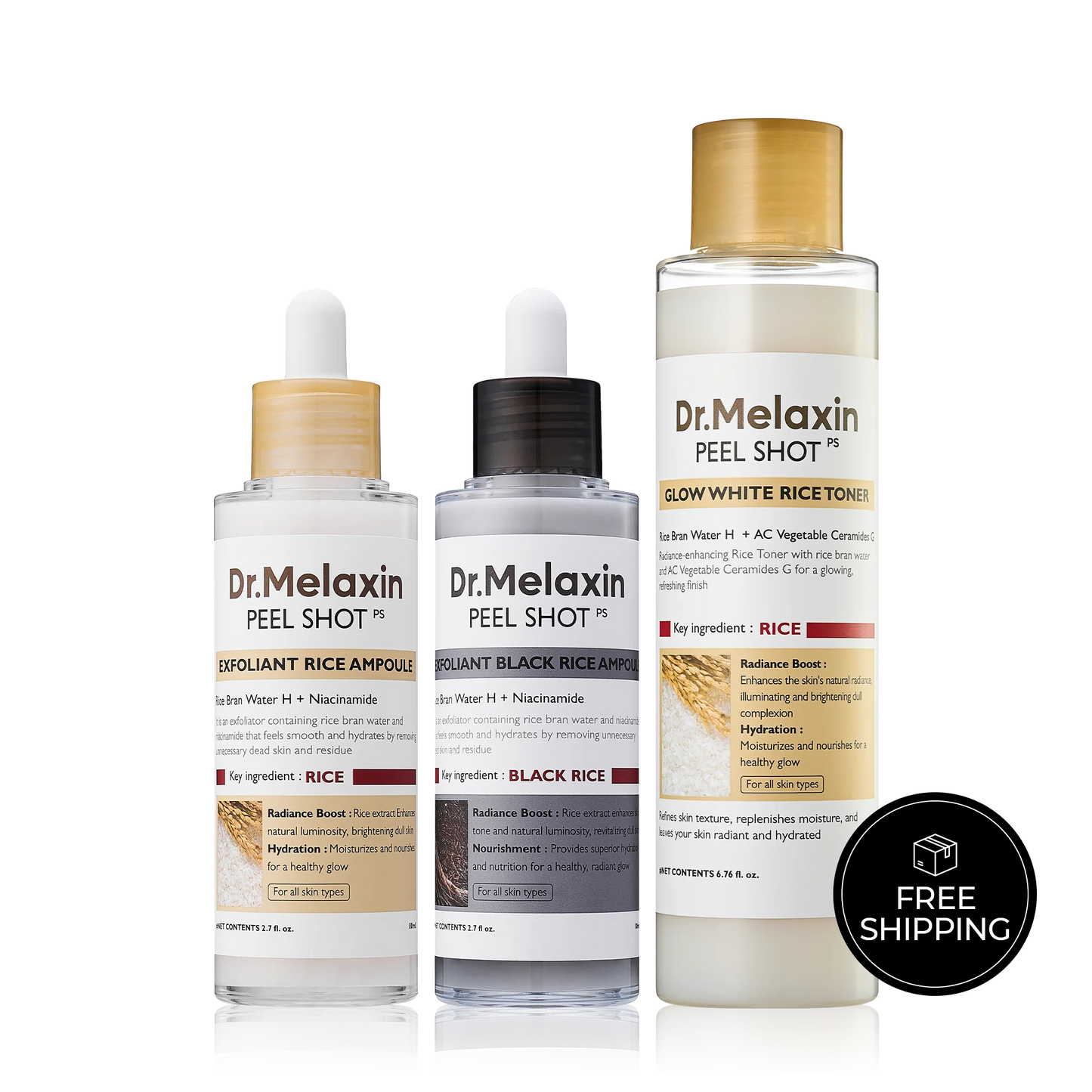 Dr.Melaxin Officiall Peel Shot Glow RiceAmpoule Duo -Serums for BrighteningExfoliating, and Moisturizing - Suitable for All Skin Types
