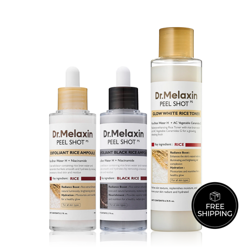 Dr.Melaxin Officiall Peel Shot Glow RiceAmpoule Duo -Serums for BrighteningExfoliating, and Moisturizing - Suitable for All Skin Types